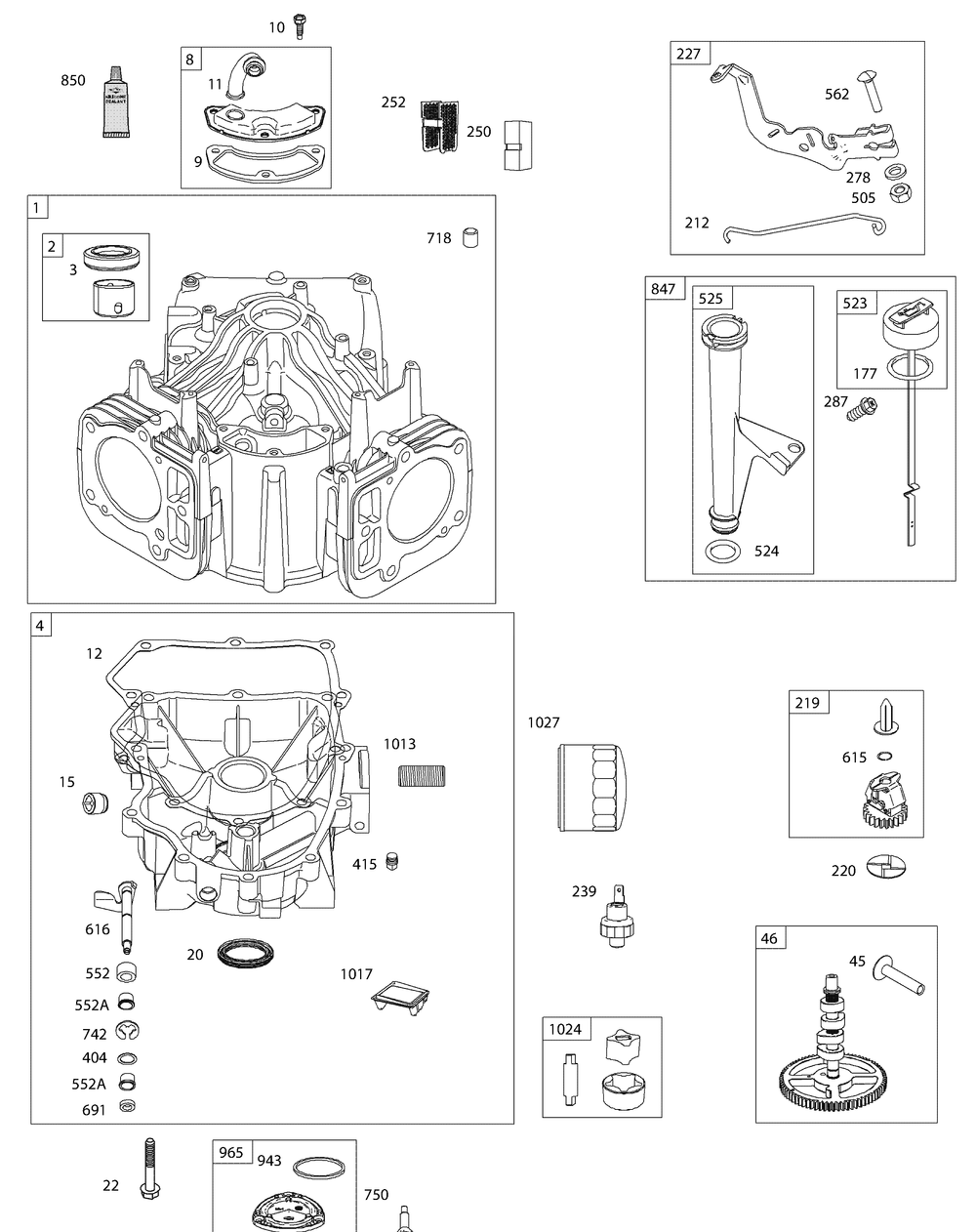 Engine Assembly 1 Diagram and Parts List for GT1554VT 14VR13CK009-14VR13CK010 Cub Cadet Lawn Tractor